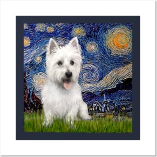 Starry NIght by Van Gogh Adapted to include a West Highland Terrier Posters and Art